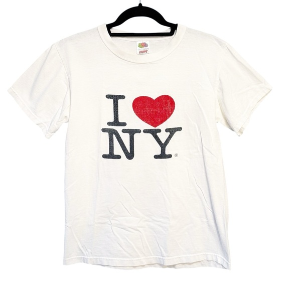 Fruit of the Loom Tops - I Love New York Cotton Short Sleeve Crew Neck Tee White Size Small